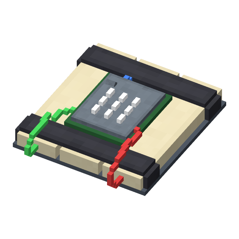 C4: a flat pack of explosive charges taped to a board, with a keypad and red, green and blue wires