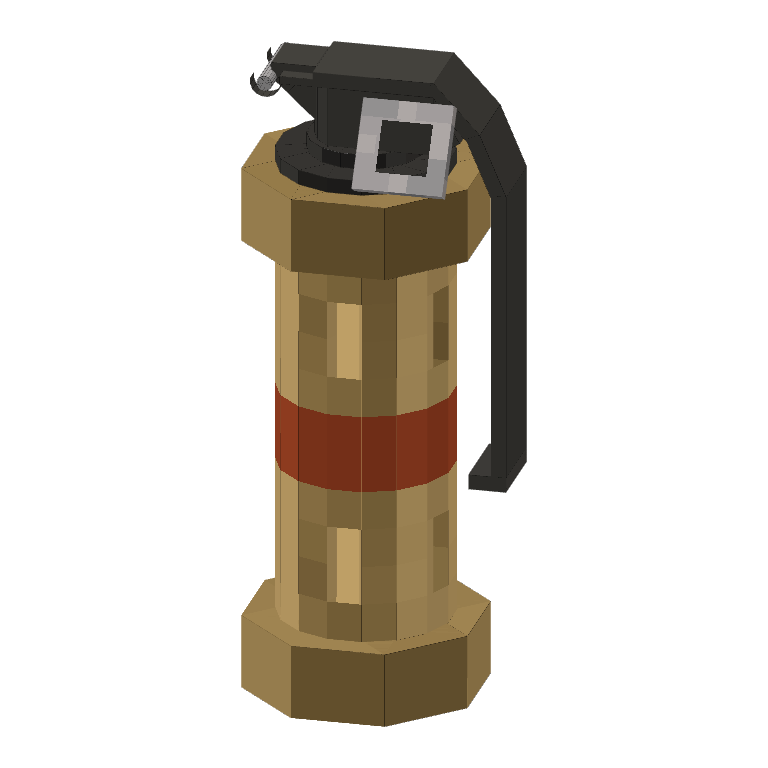 Decoy Grenade: a tan grenade with a red band