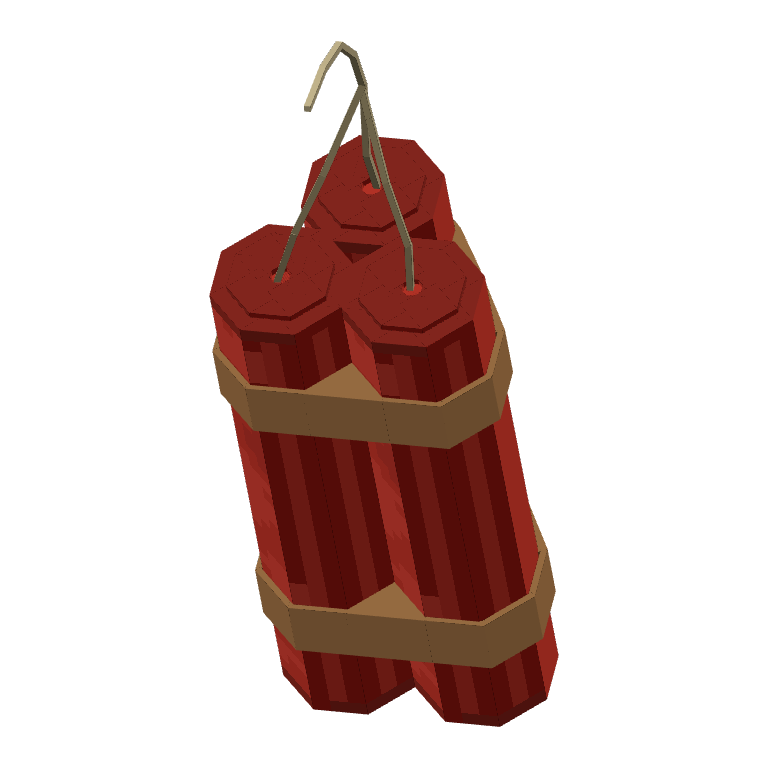 Triple Dynamite: three red sticks tied together with one fuse