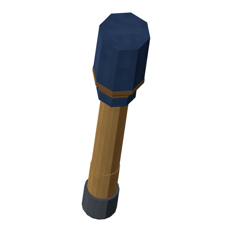 Hand Grenade: a stick grenade with a wooden handle and a blue head