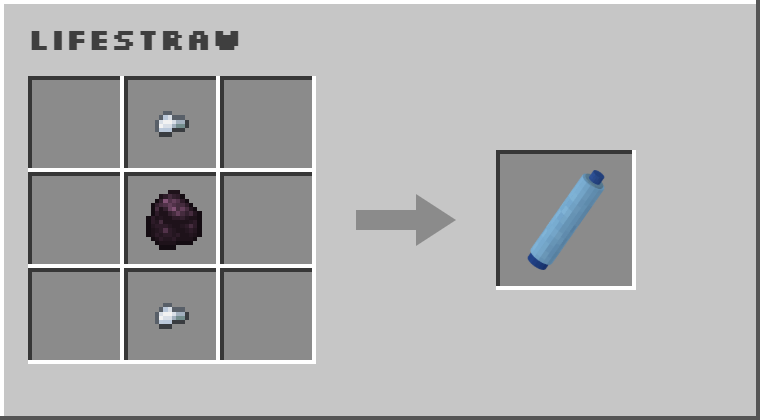 Lifestraw crafting recipe: an iron nugget, Activated Charcoal and another iron nugget stacked in the middle column
